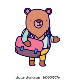 back to school education cute bear with bag and clothes vector illustration