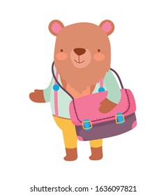 back to school education cute bear with bag and clothes vector illustration