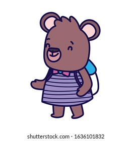 back to school education cute bear female with backpack vector illustration