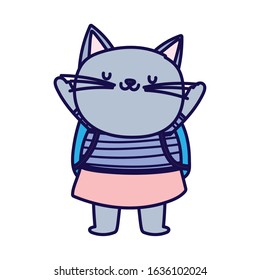 back to school education cute cat with backpack cartoon vector illustration