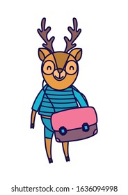 back to school education cute deer with shirt and bag cartoon vector illustration