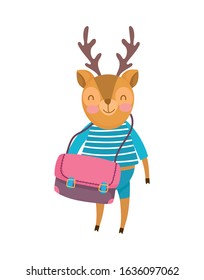 back to school education cute deer with shirt and bag cartoon vector illustration