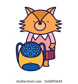 back to school education cute fox female with dotted backpack vector illustration