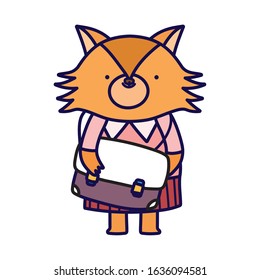 back to school education cute fox with clothes and schoolbag vector illustration