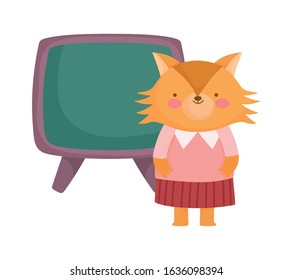 back to school education cute fox female with chalkboard vector illustration
