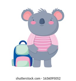 back to school education cute koala with backpack vector illustration