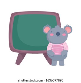 back to school education cute koala with chalkboard class vector illustration