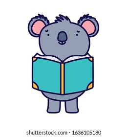 back to school education cute koala reading book knowledge vector illustration