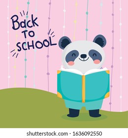 back to school education cute panda with book reading vector illustration