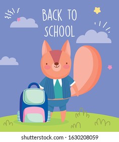 back to school education cute squirrel with uniform and backpack vector illustration