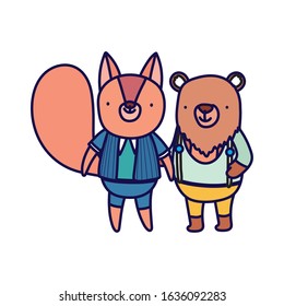 back to school education cute squirrel and bear cartoon vector illustration