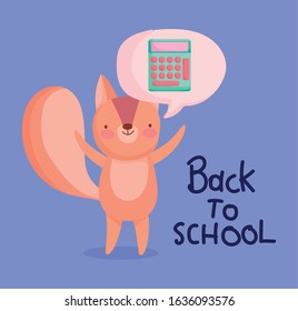 back to school education cute squirrel thinking calculator vector illustration
