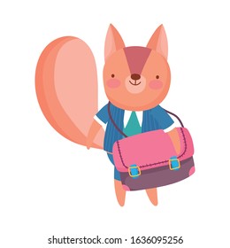 back to school education cute squirrel with clothes and schoolbag vector illustration