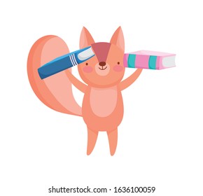 back to school education cute squirrel with two books vector illustration