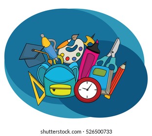 Back to school education design set.  Cartoon free hand draw doodle vector illustration.