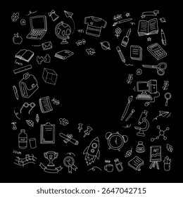 Back to school and education doodle elements in black background