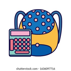 back to school education dotted backpack and calculator vector illustration