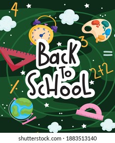 back to school education elementary class supplies background vector illustration