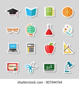 Back to school and education flat icons isolated. Vector illustration