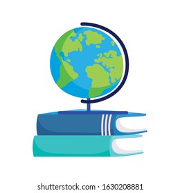 back to school education globe map and books vector illustration