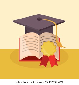 Back To School Education Graduation Hat Book Medal Vector Illustration