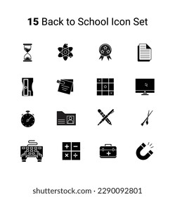 Back to school education icon set in glyph fill style. Logo, pictogram, design infographic elements