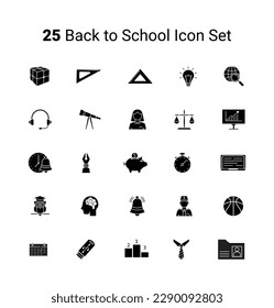 Back to school education icon set in glyph fill style. Logo, pictogram, design infographic elements