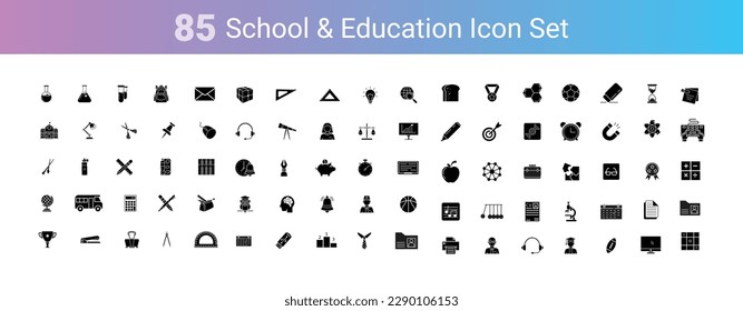 Back to school education icon set in glyph fill style. Logo, pictogram, design infographic elements