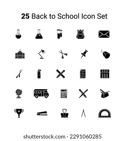 Back to school education icon set in glyph fill style. Logo, pictogram, design infographic elements 