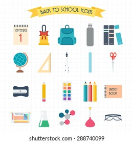 Back to school. School and education icons. Welcome to school. Flat design. vector illustration