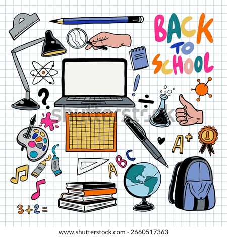 back to school, education, school, illustration, back, background, design, vector, student, elementary, pencil, template, banner, doodle, learning, knowledge, creative, concept, text, classroom, suppl