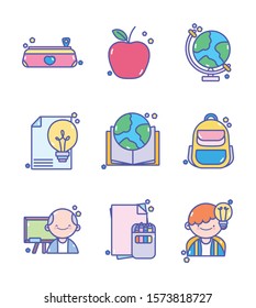 back to school education learn icons set vector illustration