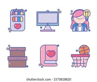 back to school education learn icons set vector illustration