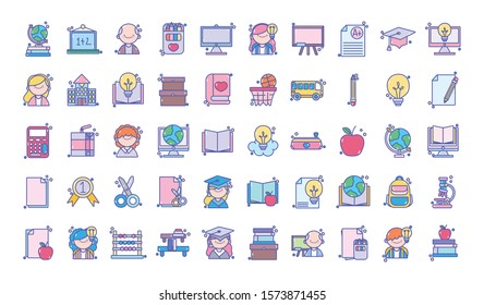 back to school education learn icons set vector illustration