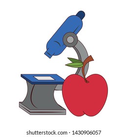 Back to school education microscope and apple cartoons vector illustration graphic design