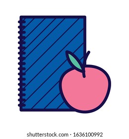 back to school education notebook and apple vector illustration