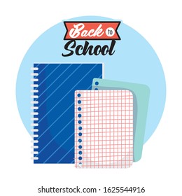 back to school education notebook and paper grid sheet vector illustration