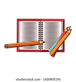 Back to school education notebook and pencils cartoons vector illustration graphic design