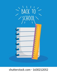 back to school education notepad and ruler measure vector illustration