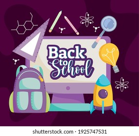Back to School education online class backpack creativity vector illustration