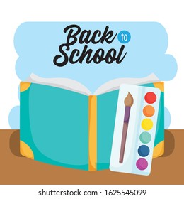 back to school education open book and palette color brush art vector illustration