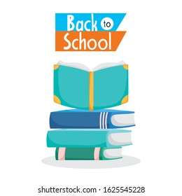 back to school education open book on pile textbooks vector illustration
