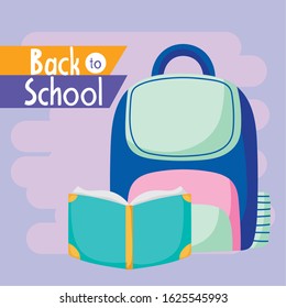 back to school education open book and backpack supply vector illustration