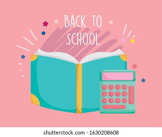 back to school education open book and calculator mathematics supply vector illustration