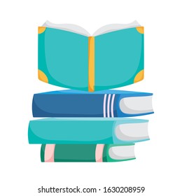 back to school education open book on pile textbooks vector illustration