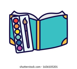 back to school education open book and palette color brush art vector illustration
