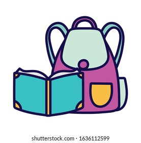 back to school education open book and backpack supply vector illustration