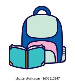 back to school education open book and backpack supply vector illustration