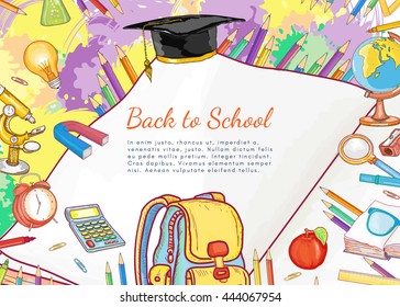 Back to school education open book template school tools vector illustration 