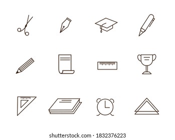 Back to School Education Outline Icons for web and mobile apps. School College Education Elements Line Vector Icon Set Pack Illustration.